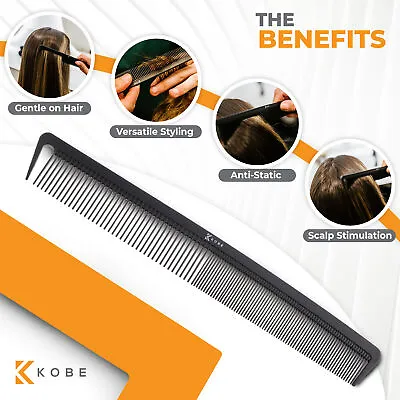 Kobe Pro Hair Cutting Comb Long Hairdressing Barber Salon Carbon Styling Tool • £4.99
