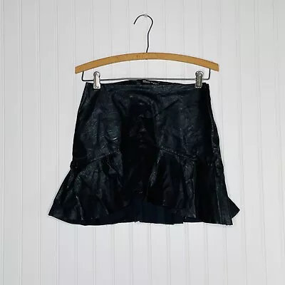 $18 • Buy ZARA Black Faux Leather Ruffle Trim Mini Skirt Small