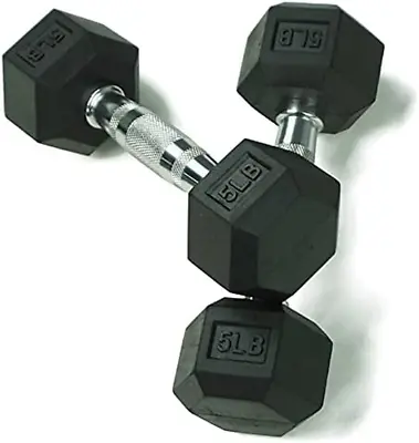 Pair Free Weights Black Rubber Coated Hex Dumbbell Ergonomic Cast Iron Handle • $43.86