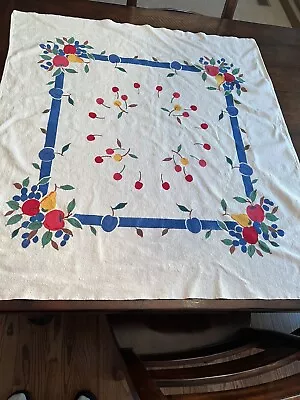 Vintage 40s Cherries Fruit Cotton Tablecloth Beautiful Condition  32  By 34  • $15.99