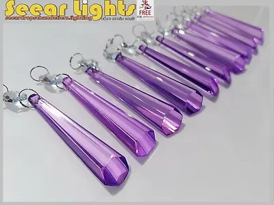 £23.99 • Buy 10 Lilac Chandelier Icicle Droplets Glass Drops Prisms Beads Vintage Wedding 3 