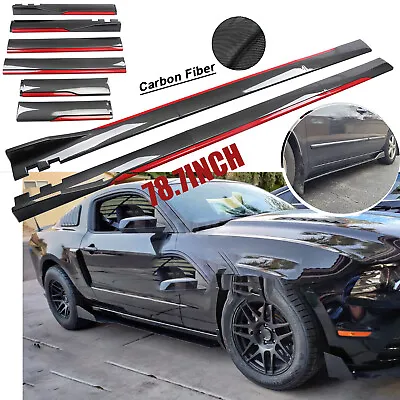 For Ford Mustang Carbon Fiber Look Side Skirt Extension-Spoiler Splitter Q • $99.99