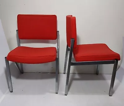 Vintage Pair Of HASKELL Retro Chrome Metal Office Chairs Mid Century Modern Red • $450