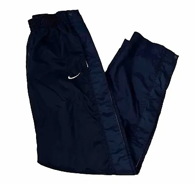 Vintage Nike Sweatpants Men’s M 100% Nylon Button Snap Pockets 90s Dark Blue EUC • $24.99