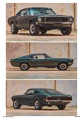 Vintage Reproduction Racing Poster 3 Views Bullit Mustang • $9.99