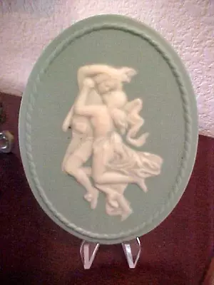 Villeroy & Boch  Mettlach Cameo PLAQUE 4  X 3  Green Jasperware Full Figures • $49.99