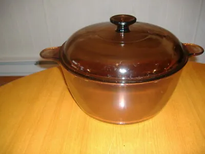 Vintage VISION Amber CORNING U.S.A. 4.5 Liter Stock Pot With Original Pyrex Lid  • $39