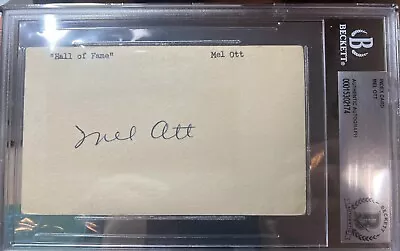 1930s Mel Ott NY Giants Signed Index Card D 1958 - Auth Encapsulated Beckett • $1299