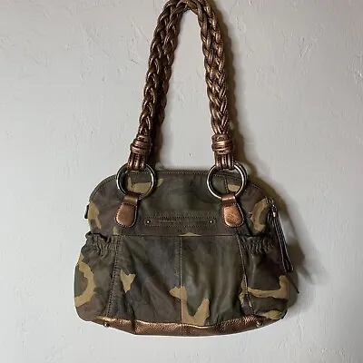 B. Makowsky Caroline Camouflage & Bronze Leather Satchel Shoulder Bag • $54.99