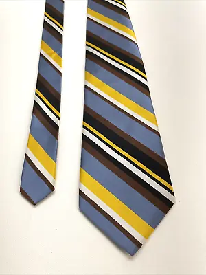 Vera Bradley 57” Men’s Tie 100% Silk Made In China Blue Yellow Brown Stripes • $17.76