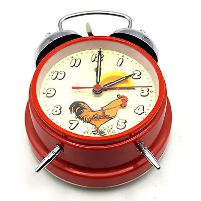 Vintage 1980s Red CHUNLEI Mechanical Alarm Clock W/Animated Rooster 7  TESTED YK • $34.95