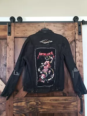 $325 • Buy RARE Vintage METALLICA Fifth Album Denim Distressed Jacket 'Dont Tread On Me' XL