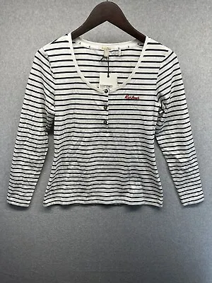 Barbour Womens Shirt Size 4 Striped Long Sleeve White & Blue NWT • $24