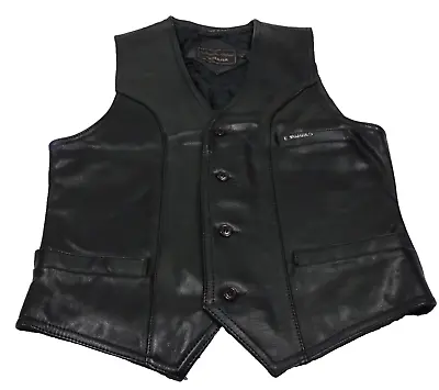 Vintage 70s Yamaha LEATHER Motorcycle VEST ~ Honda Gold Wing Patch ~ Mens (S) • $28