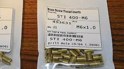 STI 400-M6 M6 Threaded Brass Insert For Wood & Plastic (25 Pieces) ON SALE • $15
