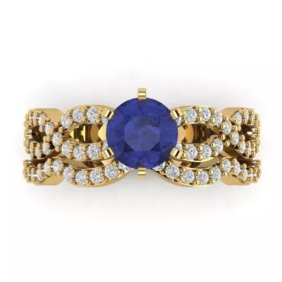 1.55ct Round Halo Tanzanite Stone Promise Bridal Ring Band Set 14k Yellow Gold • £447.19