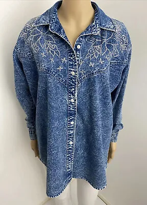 Vintage Retro Tarado Acid Wash Cotton Denim Shirt Metallic Embroidery 12-14 VGUC • £27.56