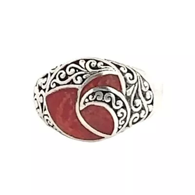 Estate Sterling Silver & Red Coral Size 10 Filigree Ring! 164 • $39.99