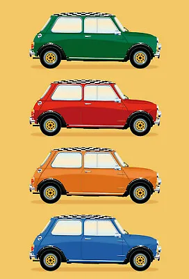 4 Mini Cooper Classic Iconic Car Illustration Classic Sideview A4 A3 A2 Poster • £17
