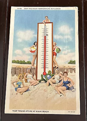 Miami Beach Florida Bathing Beauties Right Temperature Linen Postcard • $12.95