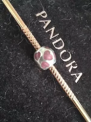 Genuine Pandora S925 ALE Silver Charm Love You Mauve Hearts(C12) • £16