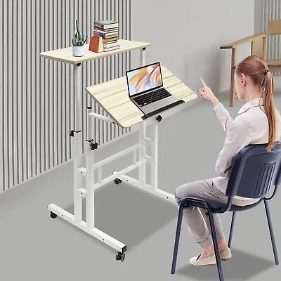 Adjustable Rolling Laptop Table Desk With Wheels Computer Desk Standing/Sitting • $49.99