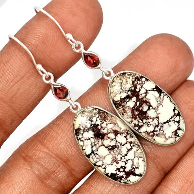 Natural Wild Horse & Garnet 925 Sterling Silver Earrings Jewelry CE15994 • $15.99