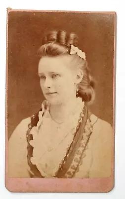 $7.99 • Buy 1860s CDV PHOTO OF PRETTY WOMAN WITH INTERESTING HAIRDO WHEELING WEST VA 1A8