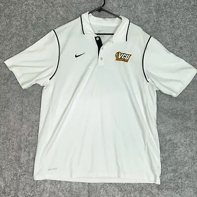 VCU Rams Nike Mens Polo Shirt Large White Gray NCAA Soccer Dri-Fit Golf Top ^ • $12.49