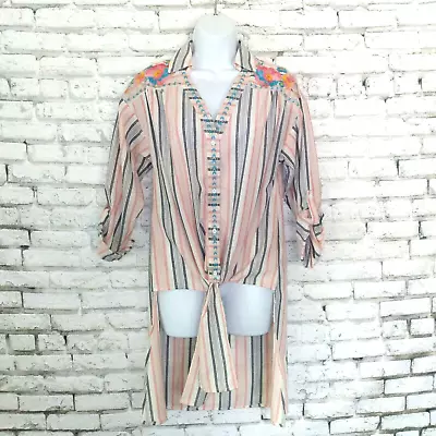 £26.81 • Buy Andree By Unit Top Womens Small Floral Stripe Hi-low Embroidered Tie Front Boho