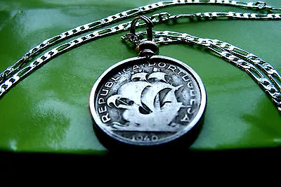 $68.61 • Buy Portuguese Silver Sailing Ship Coin Pendant On A 30  925 Sterling Silver Chain