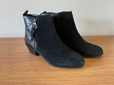 Schuh Cara Women's Ankle Boots Black Suede & Croc Pattern Leather Size 6 (39) • £12.99