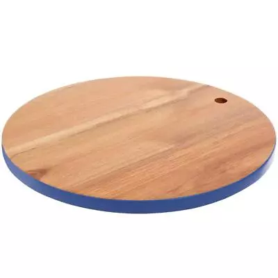 Round Blue Edge Chopping Board - Sustainable Acacia Wood - Antibacterial - Ø30cm • £19