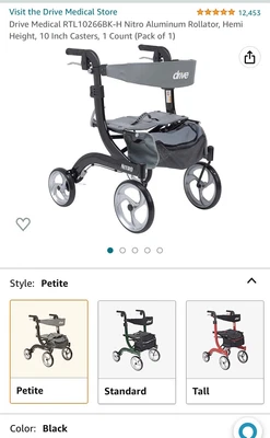 $155 • Buy Drive Medical Nitro HD Rollator Walker Petite BLACK