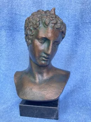 Ephebe Of Marathon Boy Head Bust Greek Roman Sculpture Marble BaseMuseum Repro • $350