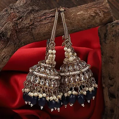 Bollywood Style Gold Plated Indian Fashion Jhumka Earrings Kundan Jewelry Set • $19.99