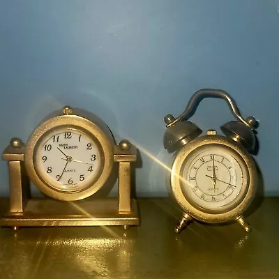 Lot Of 2 - Vintage Brass Saint Laurent & E.K.O. Miniature Clocks - WORKING! • $24