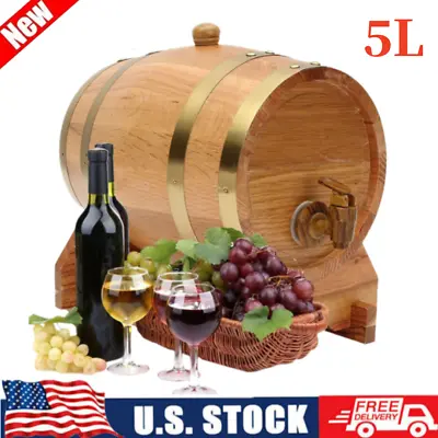 5 Liter Oak Wine Barrel Beer Whiskey Rum Brewing Port Keg Home Bar US Stock • $68.40
