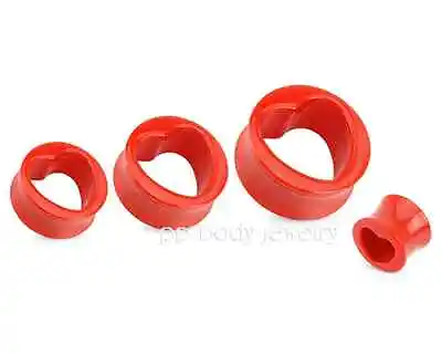 PAIR Hollow Heart Red Acrylic Saddle Tunnel Ear Plugs • $5.54