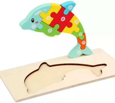 Dolphin Colorful Jigsaw Puzzle Games For Toddlers Kids 1-3 Years Old Wooden • £6.99