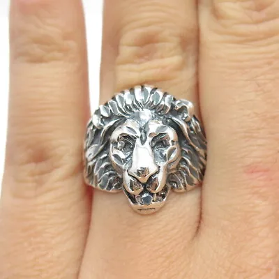 925 Sterling Silver Vintage Lion Head Oxidized Ring Size 6.75 • $64.95