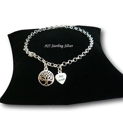 Sterling Silver Bracelet With Tree Of Life & Engraved Tag Gift For Mum Sister • £26.99
