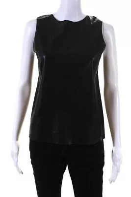 Vince Womens Sleeveless Scoop Neck Mixed Media Top Black Leather Size 2 • $34.01