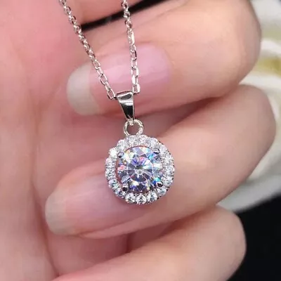 2 CTW Round Cut Moissanite Halo Women's Pendant With Chain 14K White Gold Plated • $118.33