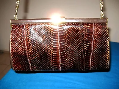 Vintage Ackery London Python Snake Skin Snakeskin Leather Clutch & Handbag Brown • £125.34