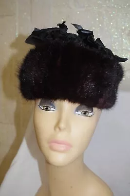60s Vintage SCHIAPARELLI Paris Mink Fur Black Hat Taffeta Petal Abraham & Straus • $88