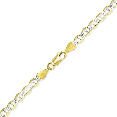 14K Solid Yellow Gold White Pave Mariner Bracelet 3.4mm7  Diamond Cut Chain Link • $179.15