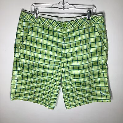 Puma Mens Golf Shorts Green Blue Checkered Size 36 • $19.95