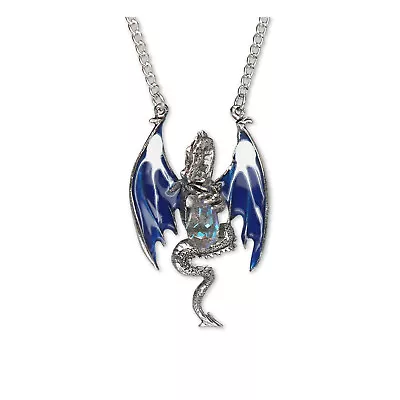 Blue Dragon Holding Crystal Stone Medieval Renaissance Pendant Necklace NK-491B • $12.99