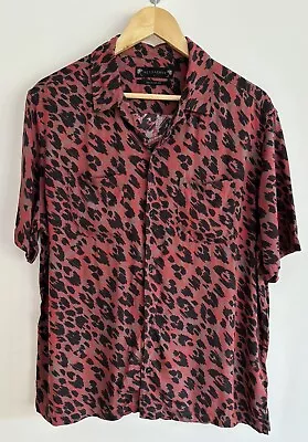 Allsaints Monteray Short Sleeve Shirt Relaxed Red Small / Medium Leopard Viscose • £33.99